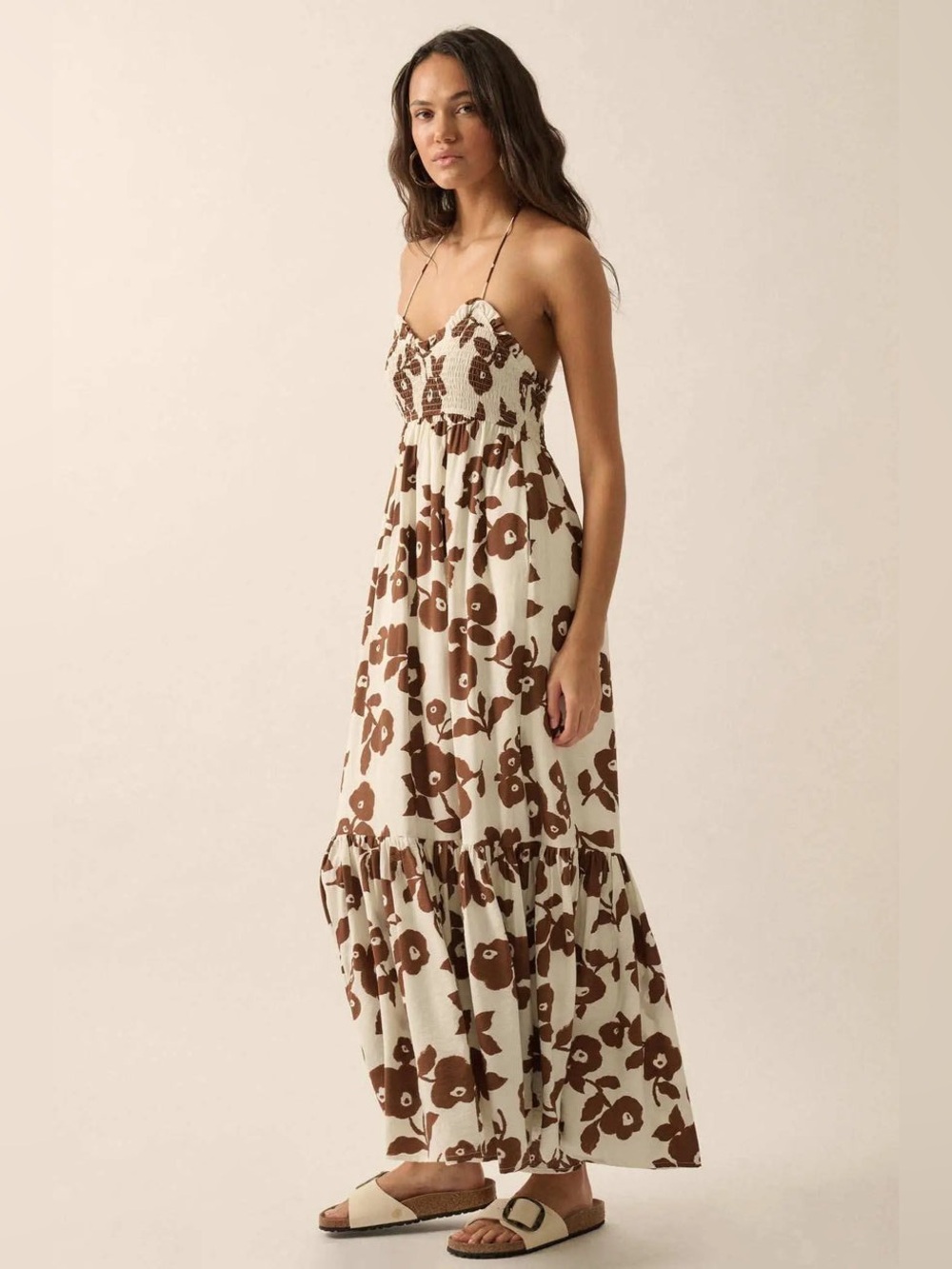 Promesa Poppy Prairie Smocked Floral Halter Maxi Dress - Picture 5 of 8